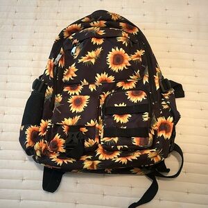 Black Backpack with Sunflowers